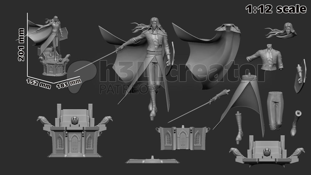 Alucard from Castlevania (fan art) | Full Model | Miniature scale 1:12 | h3LL Creator | DIY Model Kit