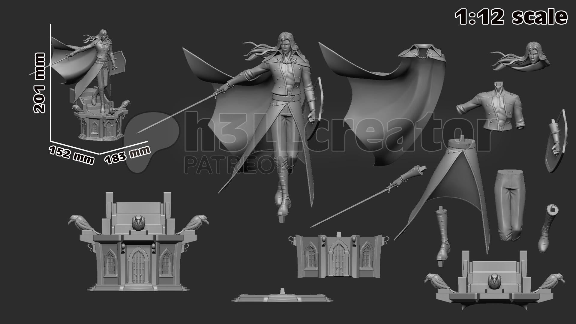 Alucard from Castlevania (fan art) | Full Model | Miniature scale 1:12 | h3LL Creator | DIY Model Kit