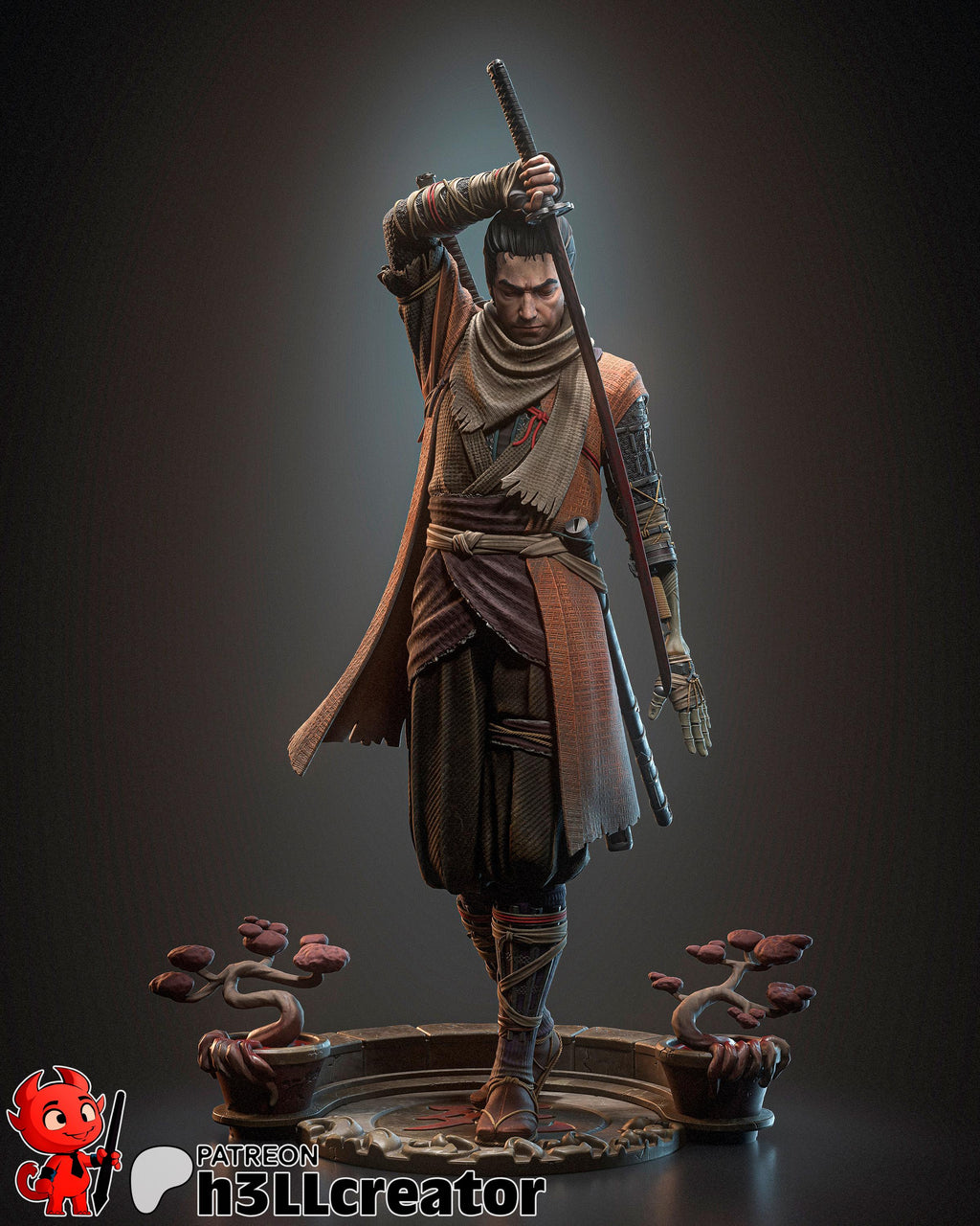 Wolf from Sekiro Shadows Die Twice (fan art) | Full Model or Bust | Miniature scale 1:12 | h3LL Creator | DIY Model Kit