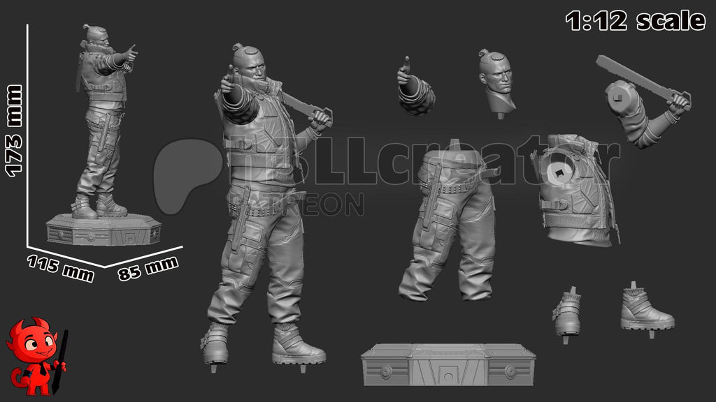 Jackie Welles from Cyberpunk 2077 (fan art) | Full Model or Bust | Miniature scale 1:12 | h3LL Creator | DIY Model Kit