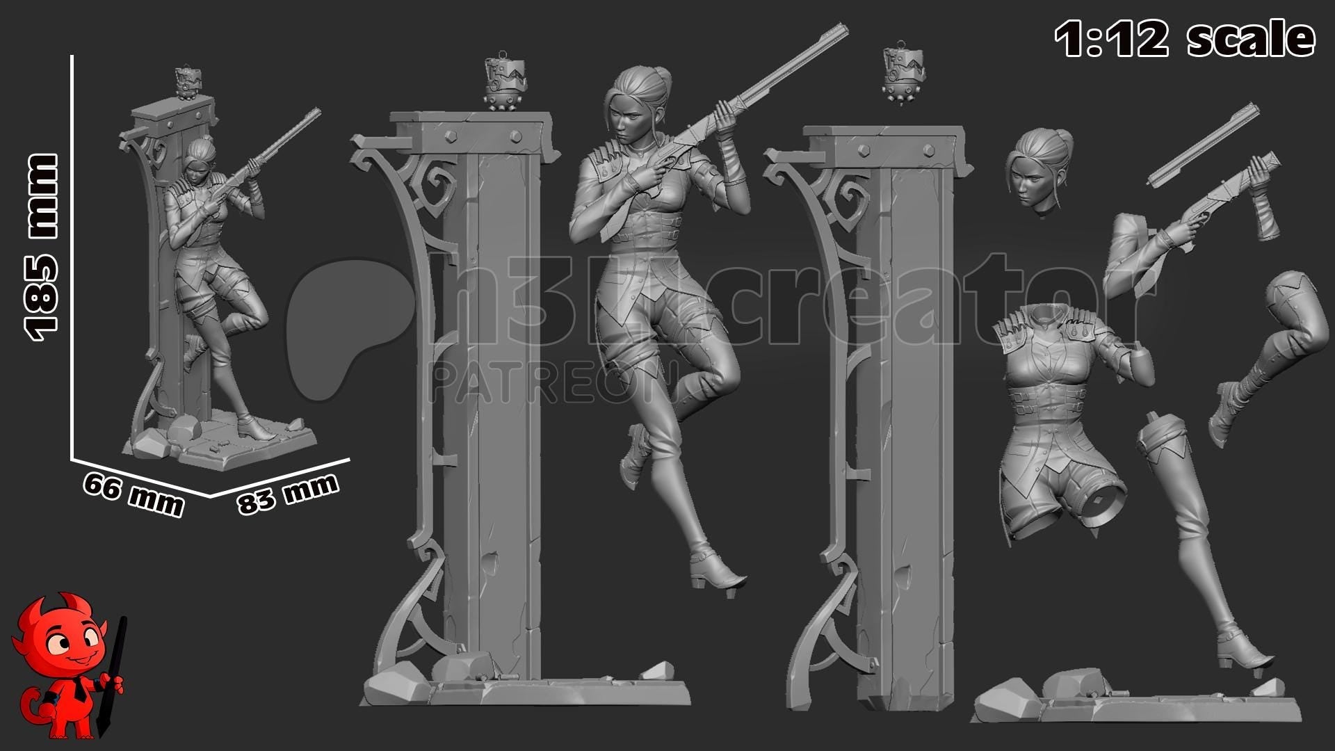 Caitlyn from Arcane (fan art) | Full Model or Bust | Miniature scale 1:12 | h3LL Creator | DIY Model Kit