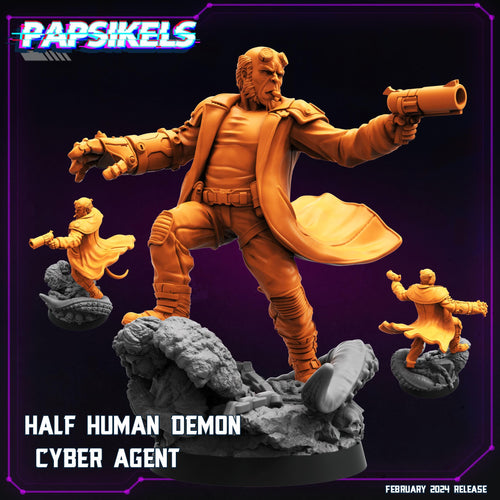 Cyberpunk, Half Human Demon Cyber Agent - Hellboy Fan Art, Papsikels, 32mm Mini