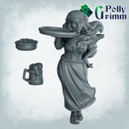 Human Barmaid, tavern girl with beer and pie - Fantasy historic miniatures for tabletop games. 28mm / 32mm Resin Figures for RPG