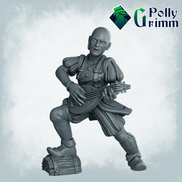 Lupin set half-beast Bard with lute / Violin - Fox Man - Fantasy historic miniatures for tabletop games. 28mm / 32mm Resin Figures for RPG