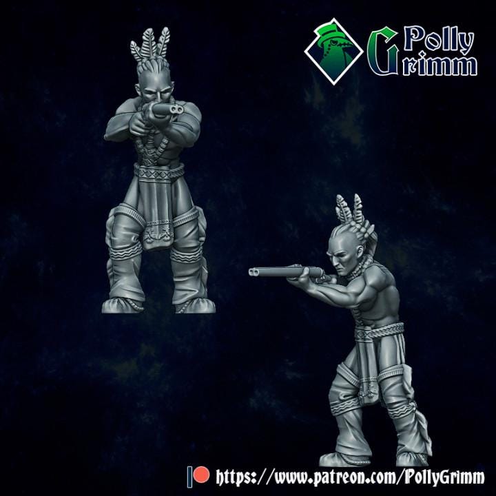 Wild west set. Native American Warriors Set 2 - Fantasy historic miniatures for tabletop games. 28mm / 32mm Resin Figures for RPG