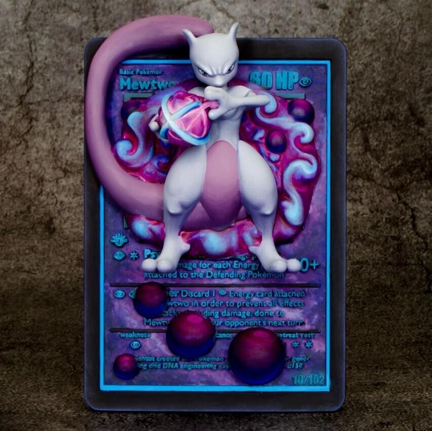 Mewtwo - 3D Printed Pokemon Card Wall Hanger | Fan Art | Pokemon TCG | Resin Model | ABC3D Models