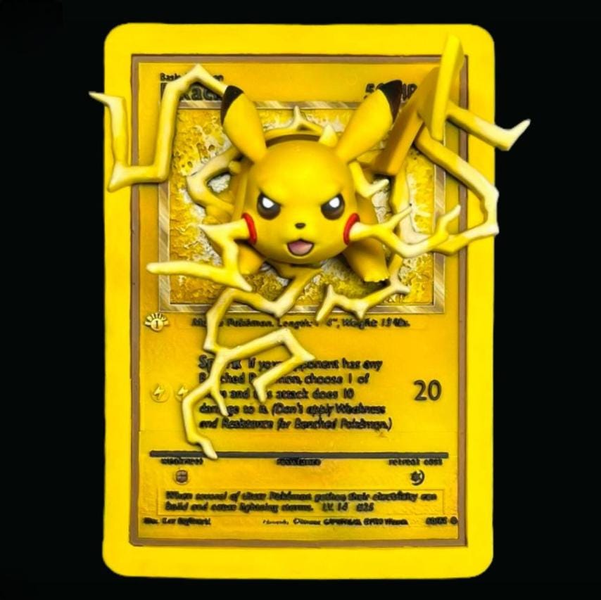 Pikachu - 3D Printed Pokemon Card Wall Hanger | Fan Art | Pokemon TCG | Resin Model | ABC3D Models