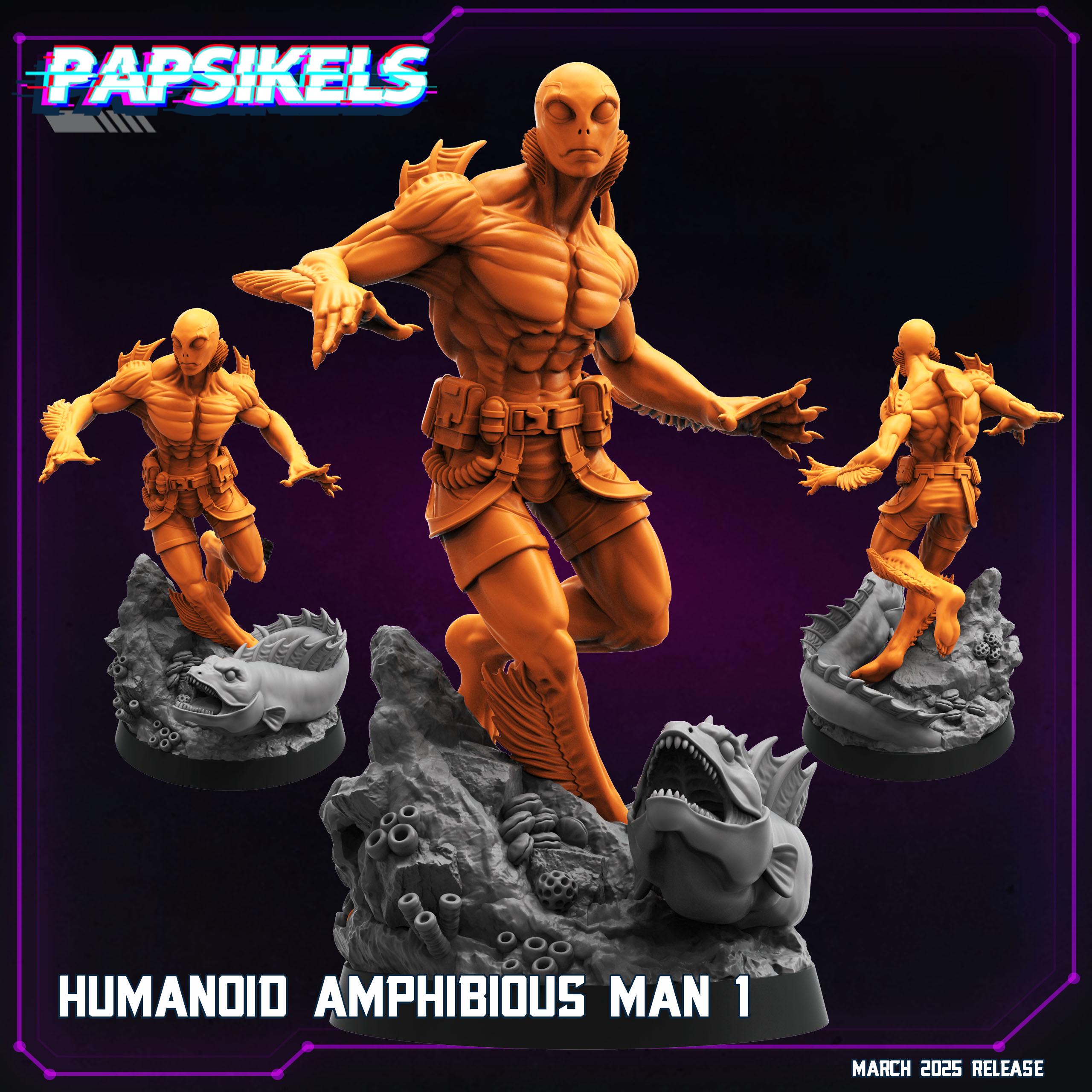 Cyberpunk, Humanoid Amphibious Man - Abe Sapien - Hellboy Fan Art, Papsikels, 32mm Mini