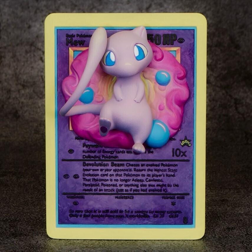 Mew - 3D Printed Pokemon Card Wall Hanger | Fan Art | Pokemon TCG | Resin Model | ABC3D Models