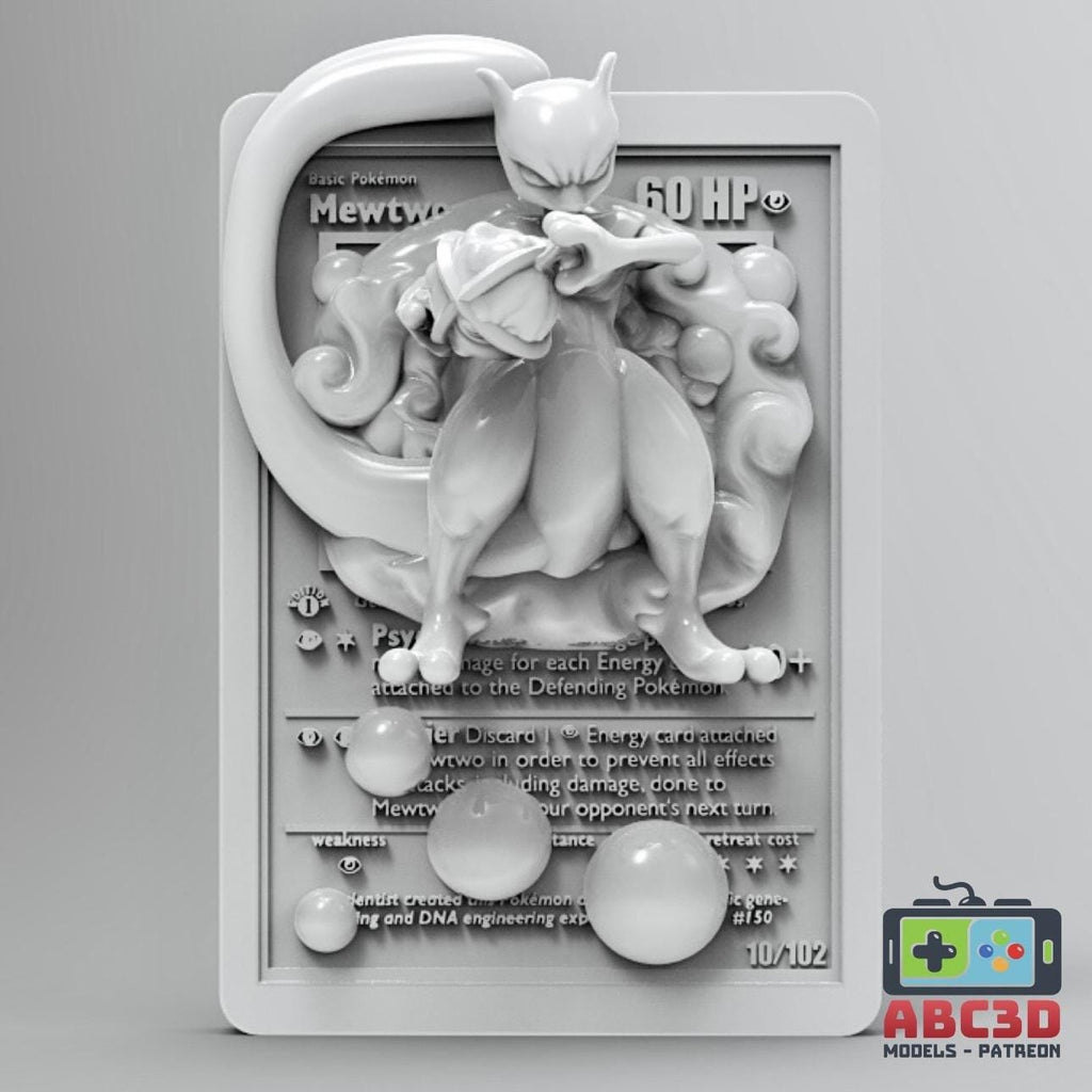 Mewtwo - 3D Printed Pokemon Card Wall Hanger | Fan Art | Pokemon TCG | Resin Model | ABC3D Models