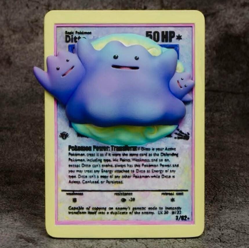 resin pokemon cards Ditto - 3D Printed Pokemon Card Wall Hanger | Fan Art | Pokemon TCG