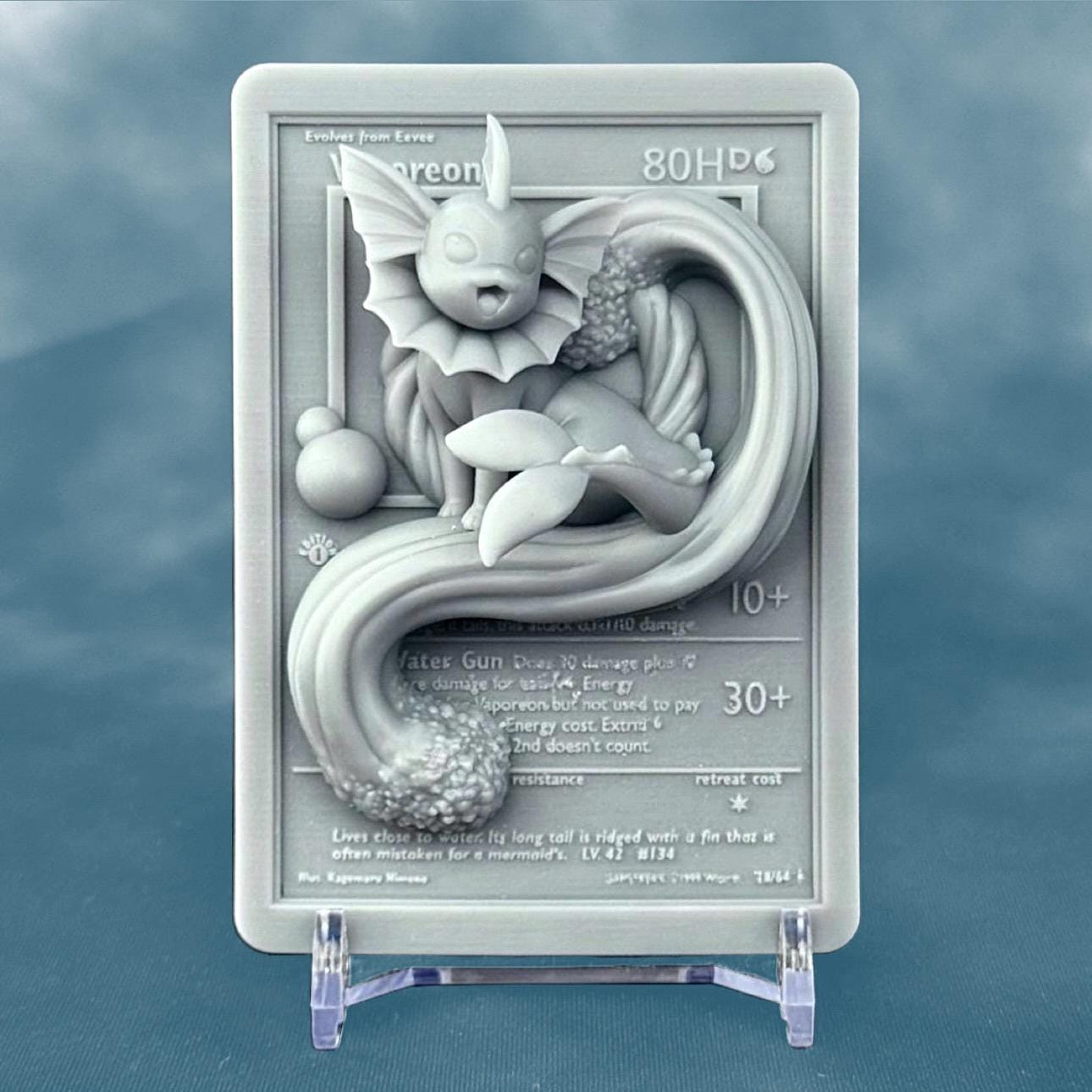 Vaporeon - 3D Printed Pokemon Card Wall Hanger | Fan Art | Pokemon TCG | Resin Model | ABC3D Models