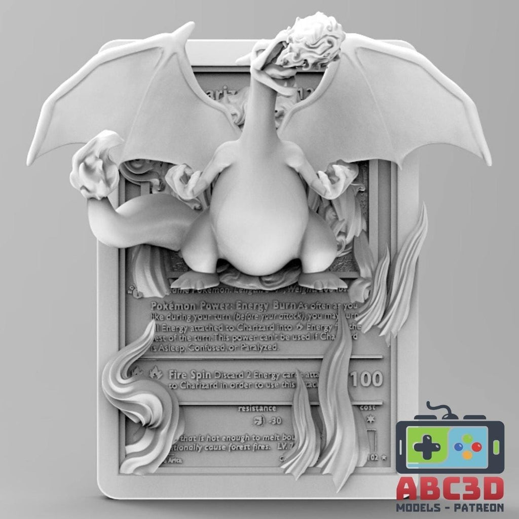 Charizard - 3D Printed Pokemon Card Wall Hanger | Fan Art | Pokemon TCG | Resin Model | ABC3D Models