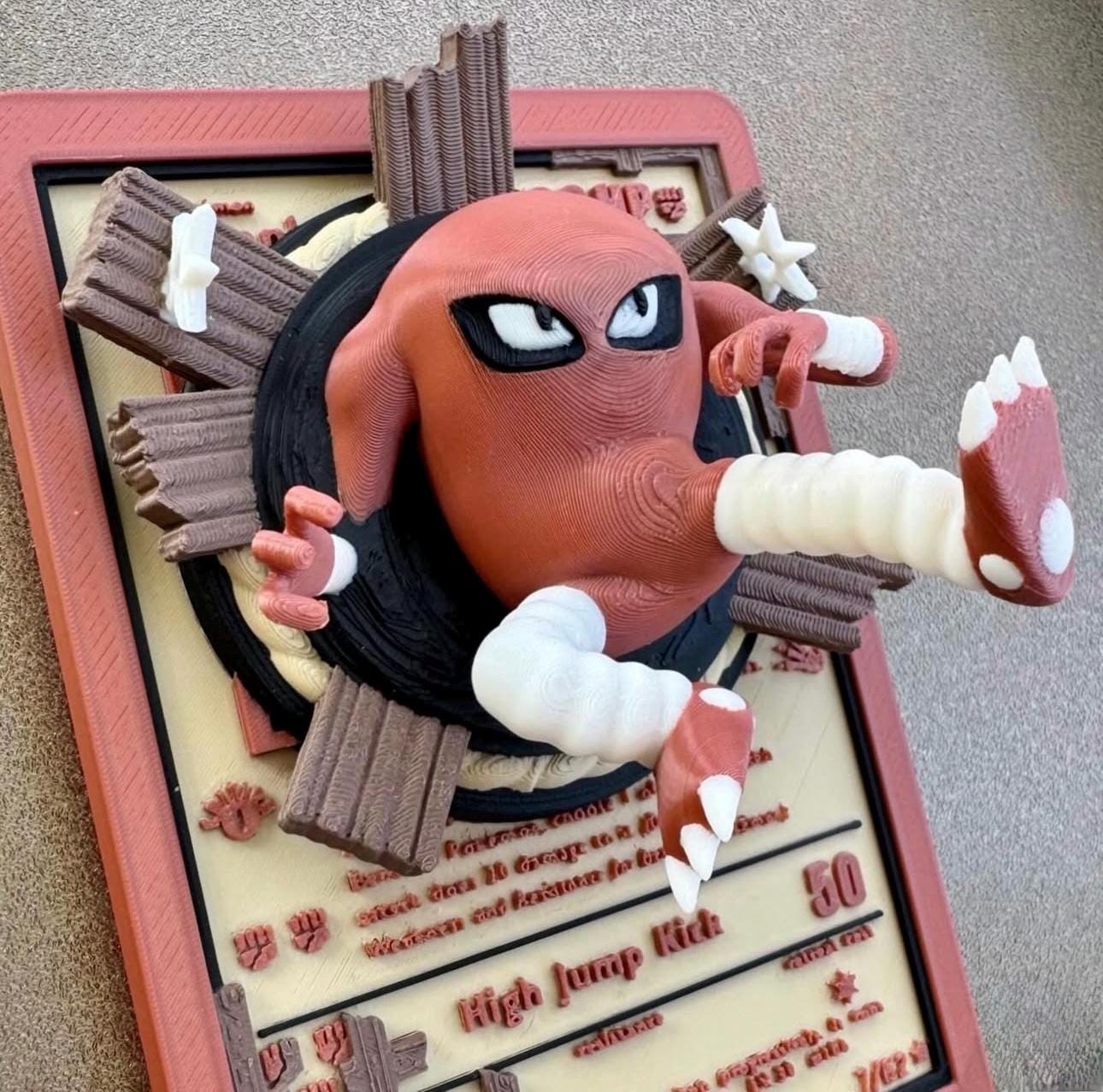 Hitmonlee - 3D Printed Pokemon Card Wall Hanger | Fan Art | Pokemon TCG | Resin Model | ABC3D Models