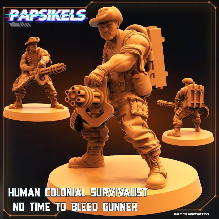 Skull Hunters - Human Colonial Survivalist No Time to Bleed Gunner - Papsikels, Resin - Tabletop miniature - 32mm