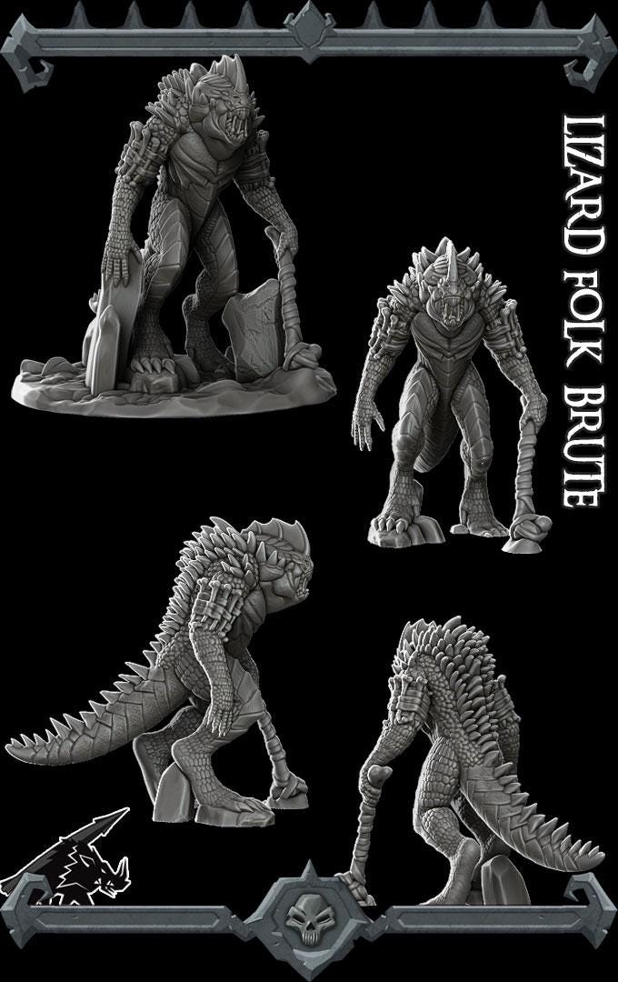 Lizardfolk Brute Miniature: 28mm Resin RPG Figure