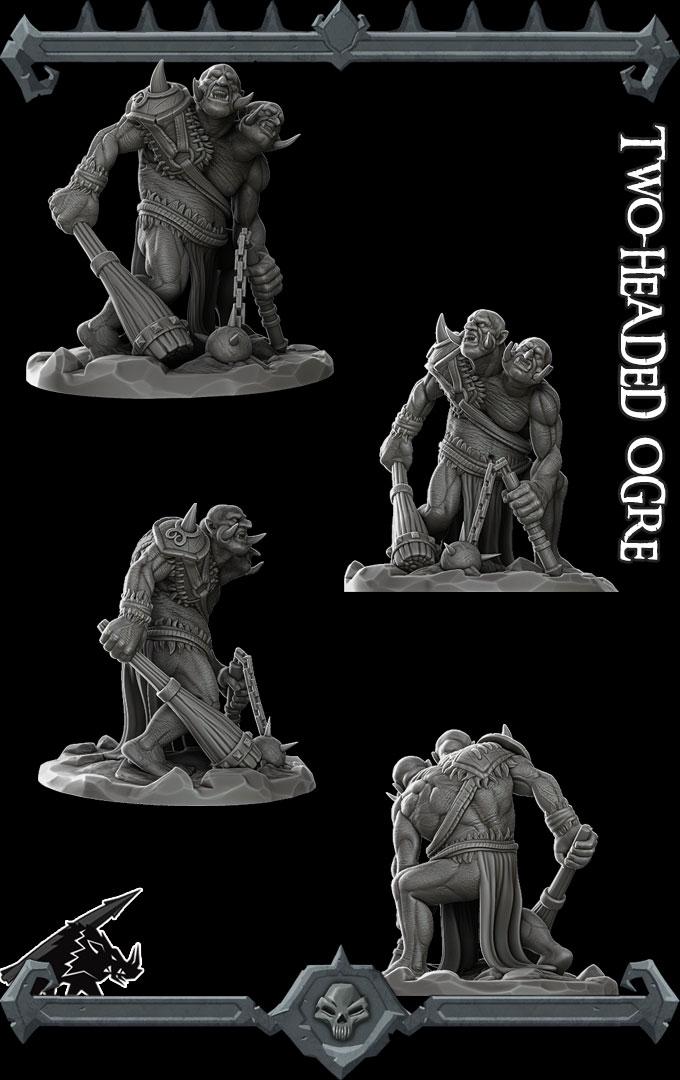 Two Headed Ogre | Trolls and Giants Collection | Rocket Pig Games | Miniatures for tabletop games. 28mm to 32mm Resin for RPG, D&D, TTRPG
