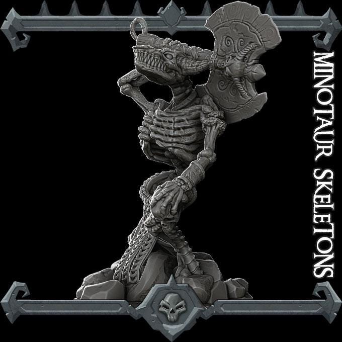 Minotaur Skeletons - Set of 2 | Undead Collection | Rocket Pig Games | Miniatures for tabletop games. 28mm to 32mm Resin for RPG, D&D, TTRPG
