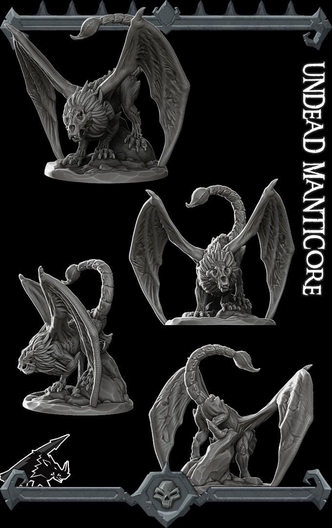 Undead Manticore | Undead Collection | Rocket Pig Games | Miniatures for tabletop games. 28mm to 32mm Resin for RPG, D&D, TTRPG