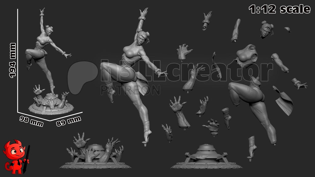 Chun-Li from Street Fighter (fan art) Model or Bust | Miniature scale 1:12 | h3LL Creator | DIY Model Kit