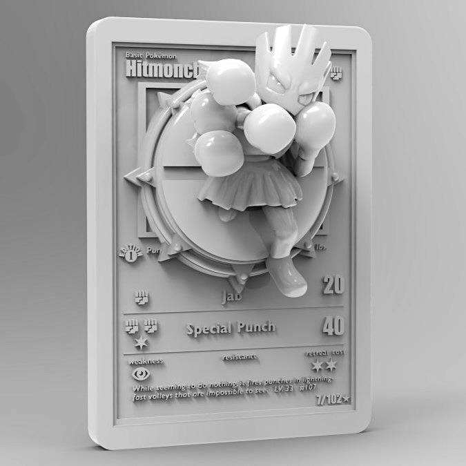 Hitmonchan - 3D Printed Pokemon Card Wall Hanger | Fan Art | Pokemon TCG | Resin Model | ABC3D Models