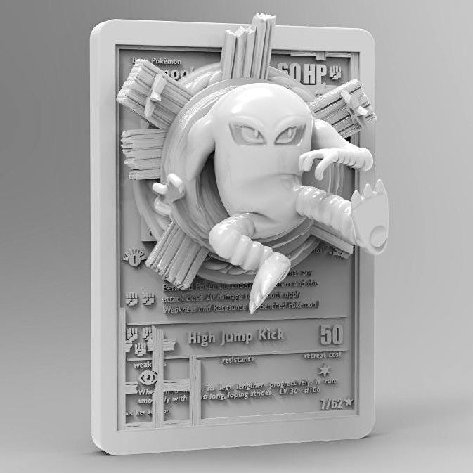 Hitmonlee - 3D Printed Pokemon Card Wall Hanger | Fan Art | Pokemon TCG | Resin Model | ABC3D Models