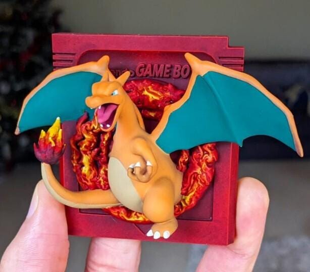 Charizard Red - 3D Printed Pokemon Game Boy Cartridge Wall Hanger | Fan Art | Pokemon TCG | Resin Model | ABC3D Models