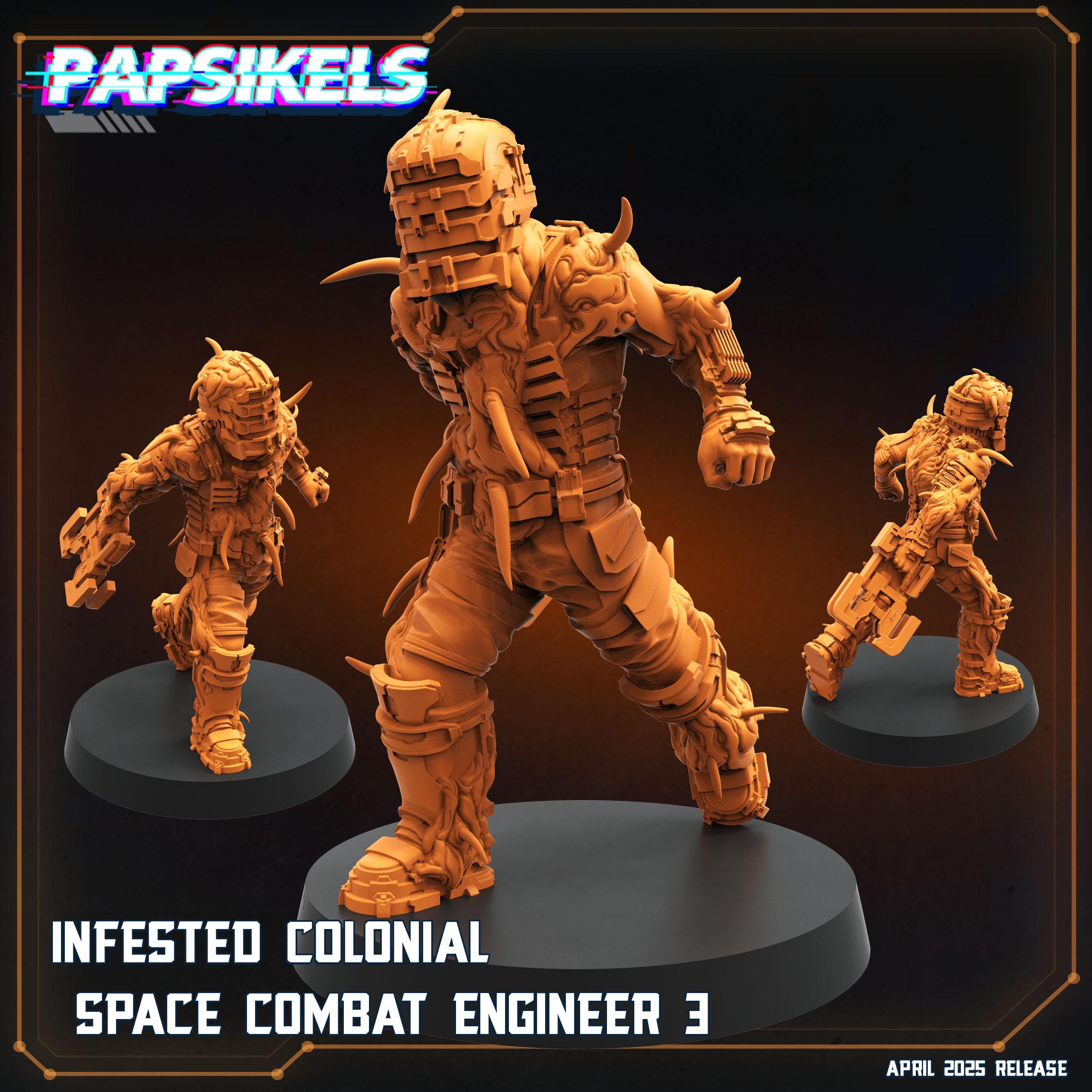 Aliens Vs Humans - Star Conflict -  Infested Colonial Space Combat Engineer Set 1 - Isaac Dead Space, Papsikels, 32mm Mini - For TTRPG