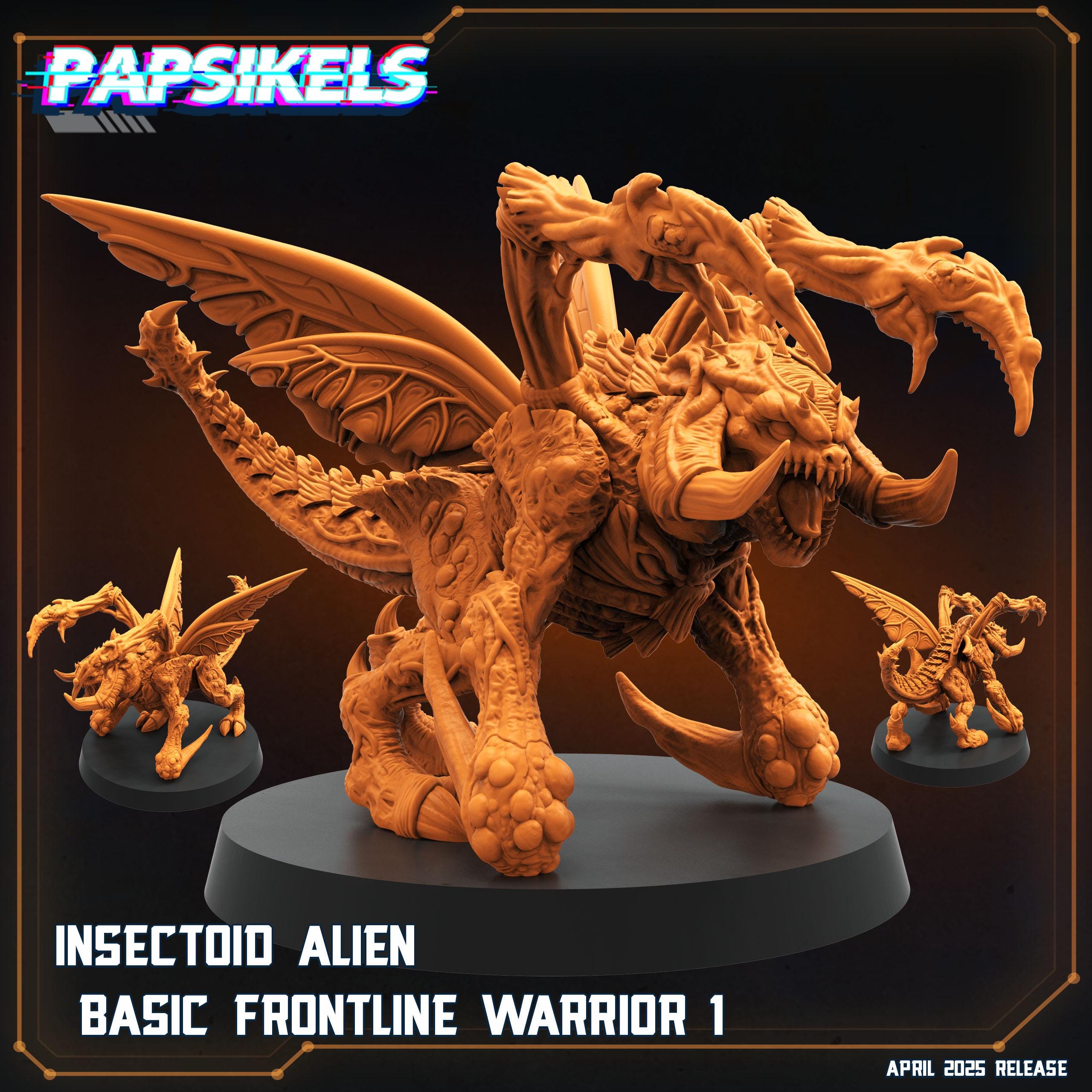 Aliens Vs Humans - Star Conflict - Insectoid Alien Basic Frontline Warrior - Starcraft, Papsikels, 32mm Mini for TTRPG Gaming, Alien RPG