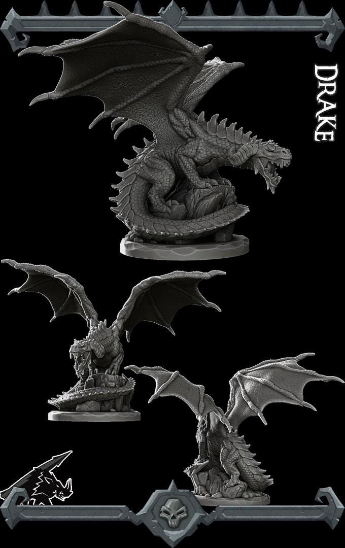 Drake | Dragonkin Collection | Rocket Pig Games | Miniatures for tabletop games. 28mm to 32mm Resin for RPG, D&D, TTRPG
