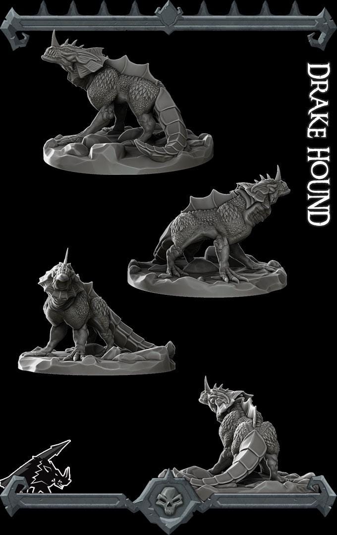 Drake Hound | Dragonkin Collection | Rocket Pig Games | Miniatures for tabletop games. 28mm to 32mm Resin for RPG, D&D, TTRPG