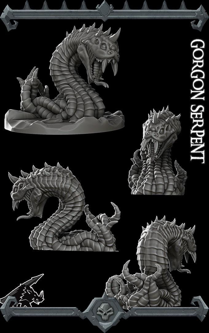 Gorgon Serpent | Aberrations Collection | Rocket Pig Games | Miniatures for tabletop games. 28mm to 32mm Resin for RPG, D&D, TTRPG