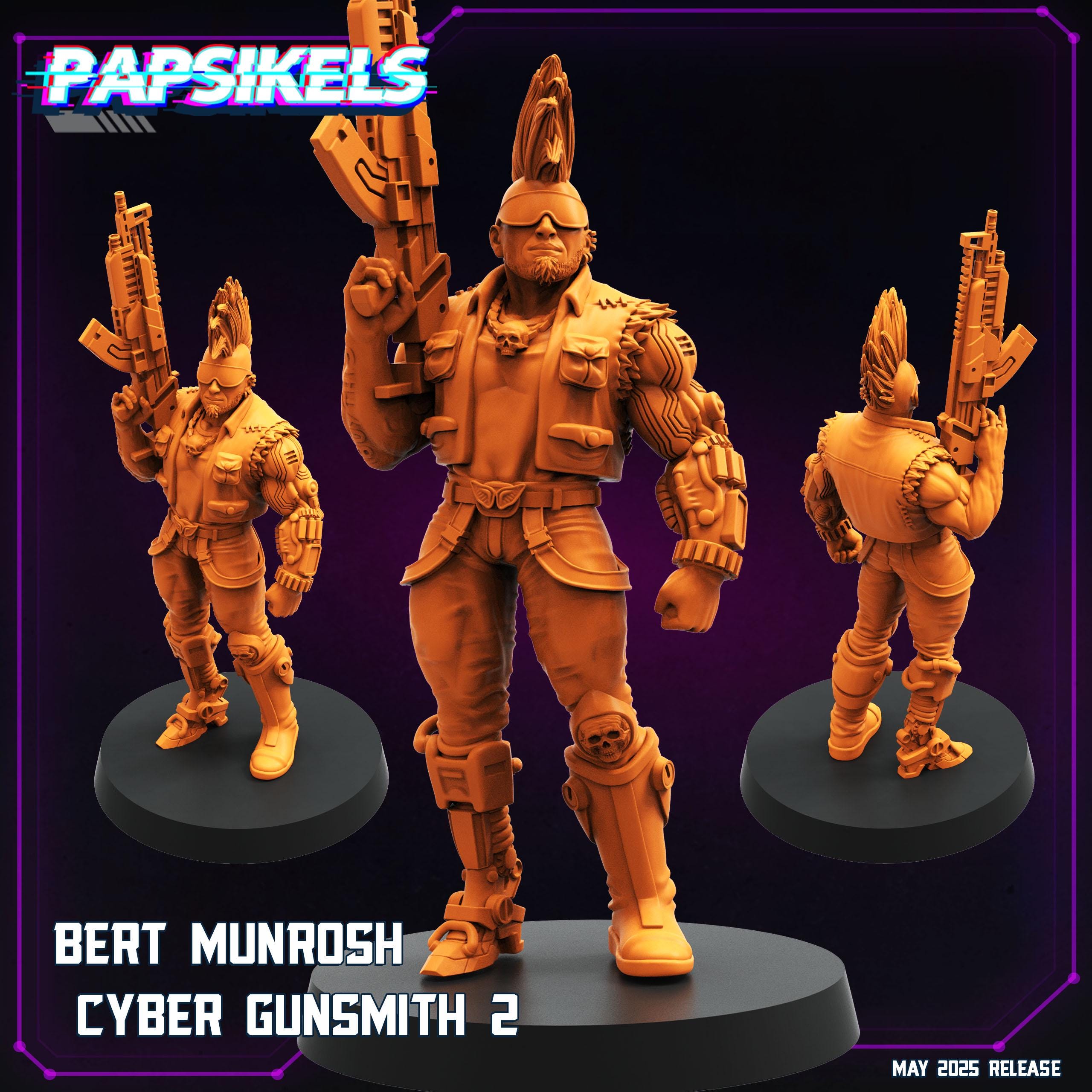 Bert Munrosh Cyber Gunsmith | Miniature for RPG, 32mm Scale, Papsikels Anime-Inspired Model