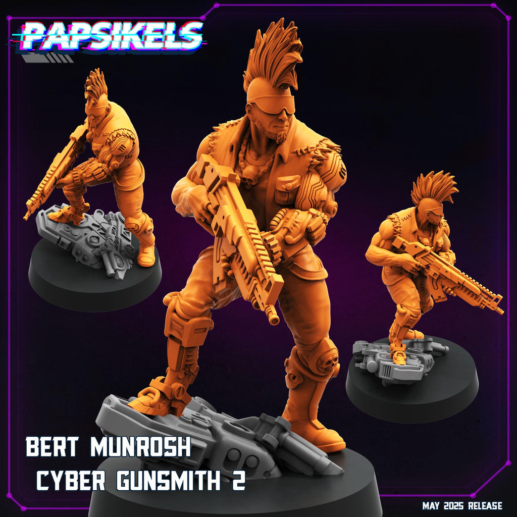 Bert Munrosh Cyber Gunsmith | Miniature for RPG, 32mm Scale, Papsikels Anime-Inspired Model