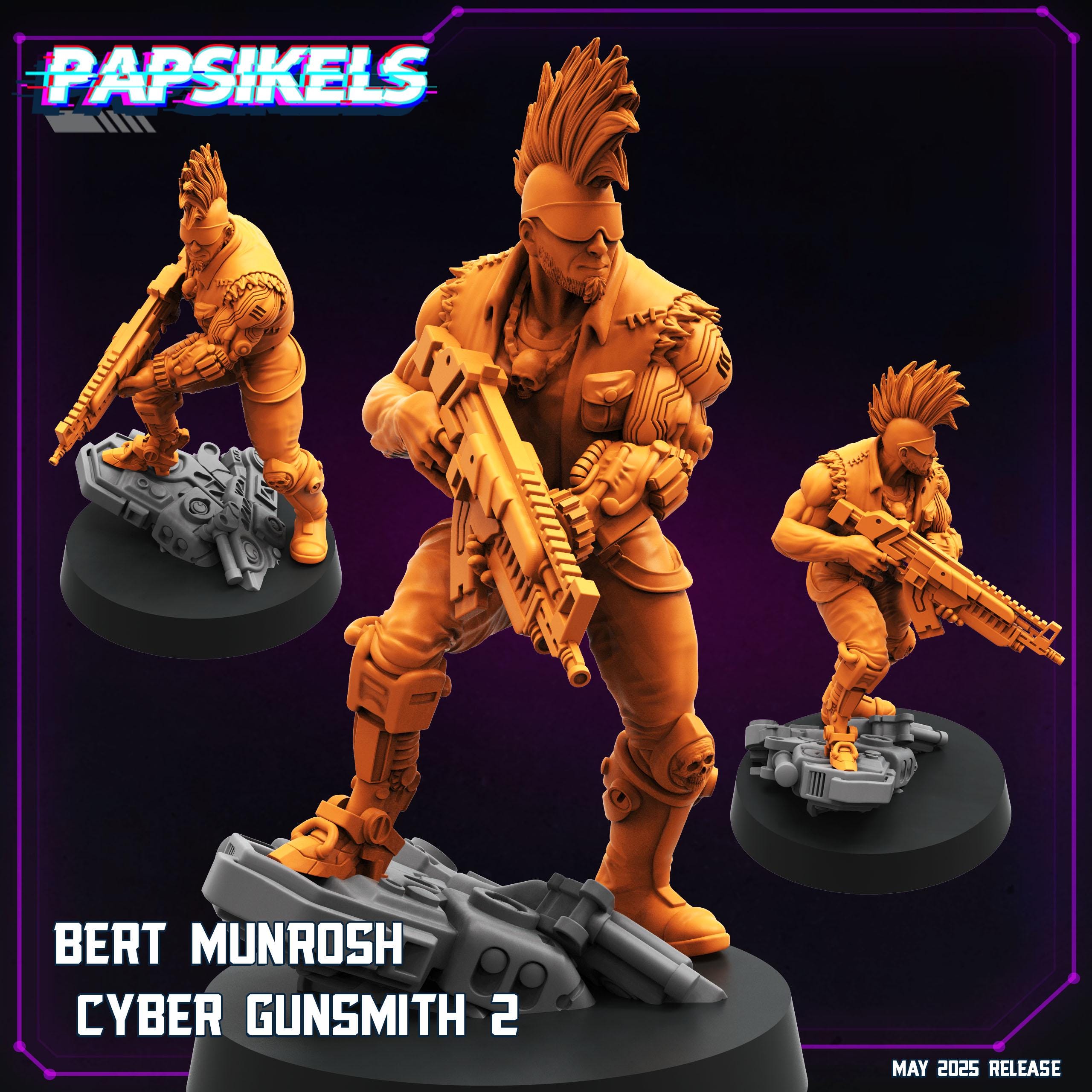 Bert Munrosh Cyber Gunsmith | Miniature for RPG, 32mm Scale, Papsikels Anime-Inspired Model