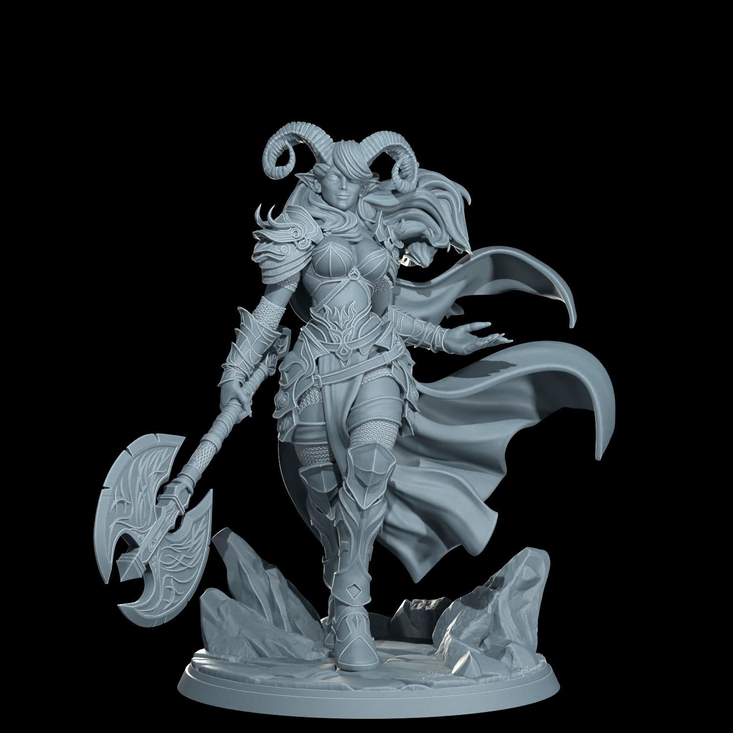 Kaela The Infernal Blade: Tiefling Warrior Miniature - Cosmondo Resin (28mm, 32mm, 75mm)