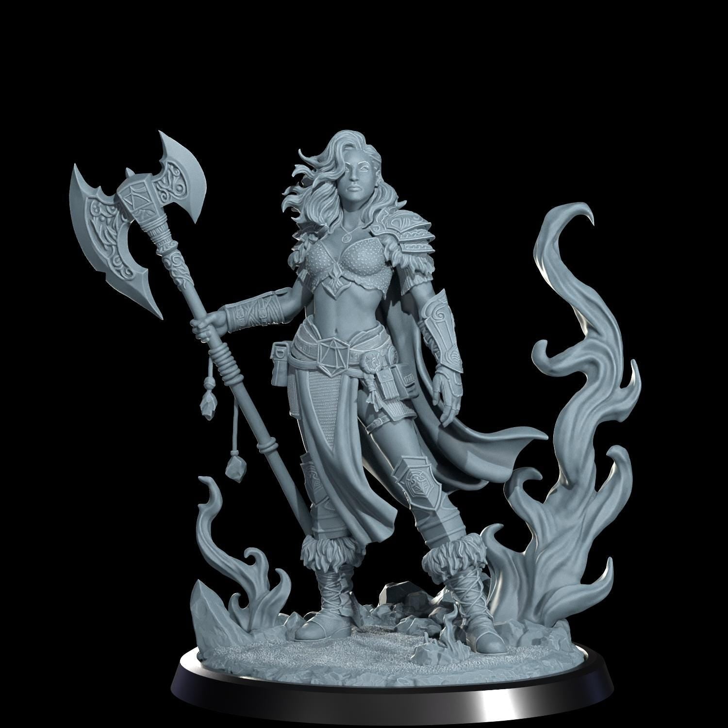 Ignara Flameborn Fire Genasi Barbarian Miniature: Cosmondo RPG, D&D Resin Model