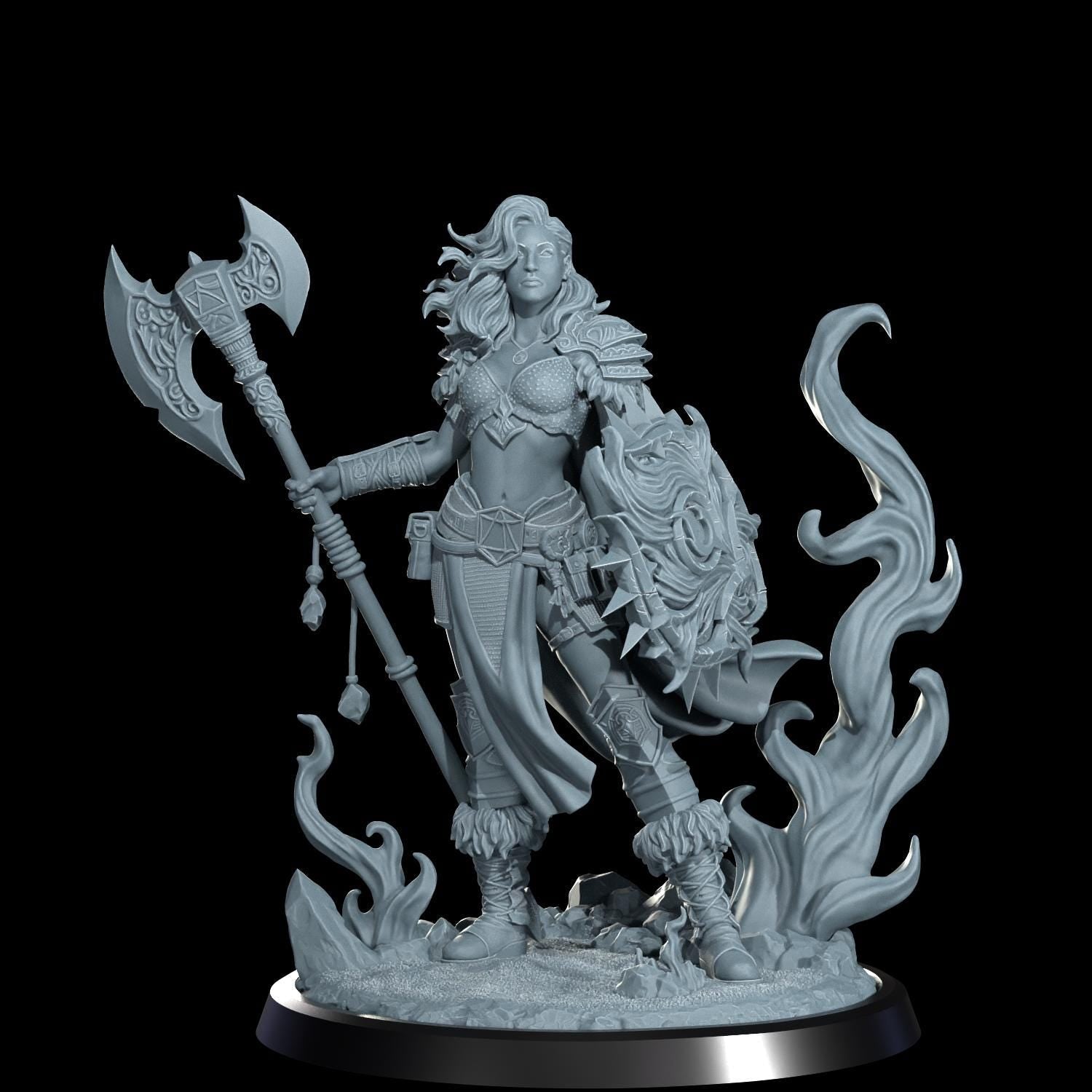 Ignara Flameborn Fire Genasi Barbarian Miniature: Cosmondo RPG, D&D Resin Model