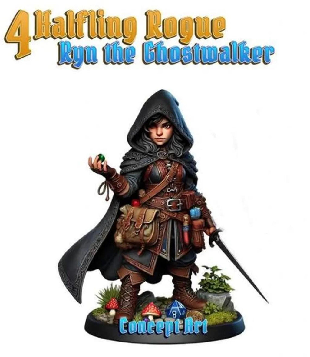 Ryn the Ghostwalker: Halfling Rogue Miniature - Cosmondo RPG Resin Model