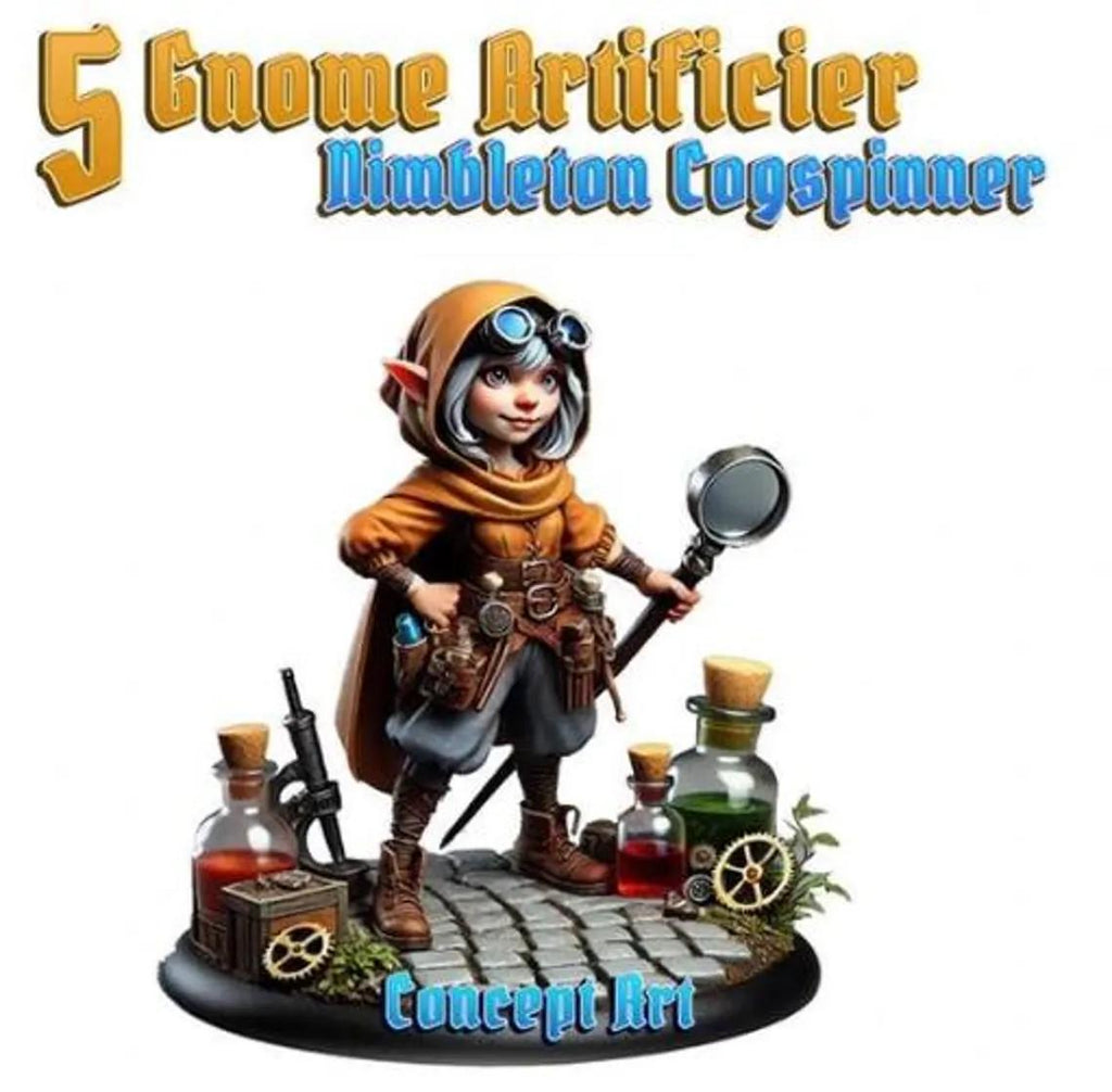 Nimbleton Cogspinner: Gnome Artificer Miniature - Cosmondo 12k Resin RPG (DIY Kit)