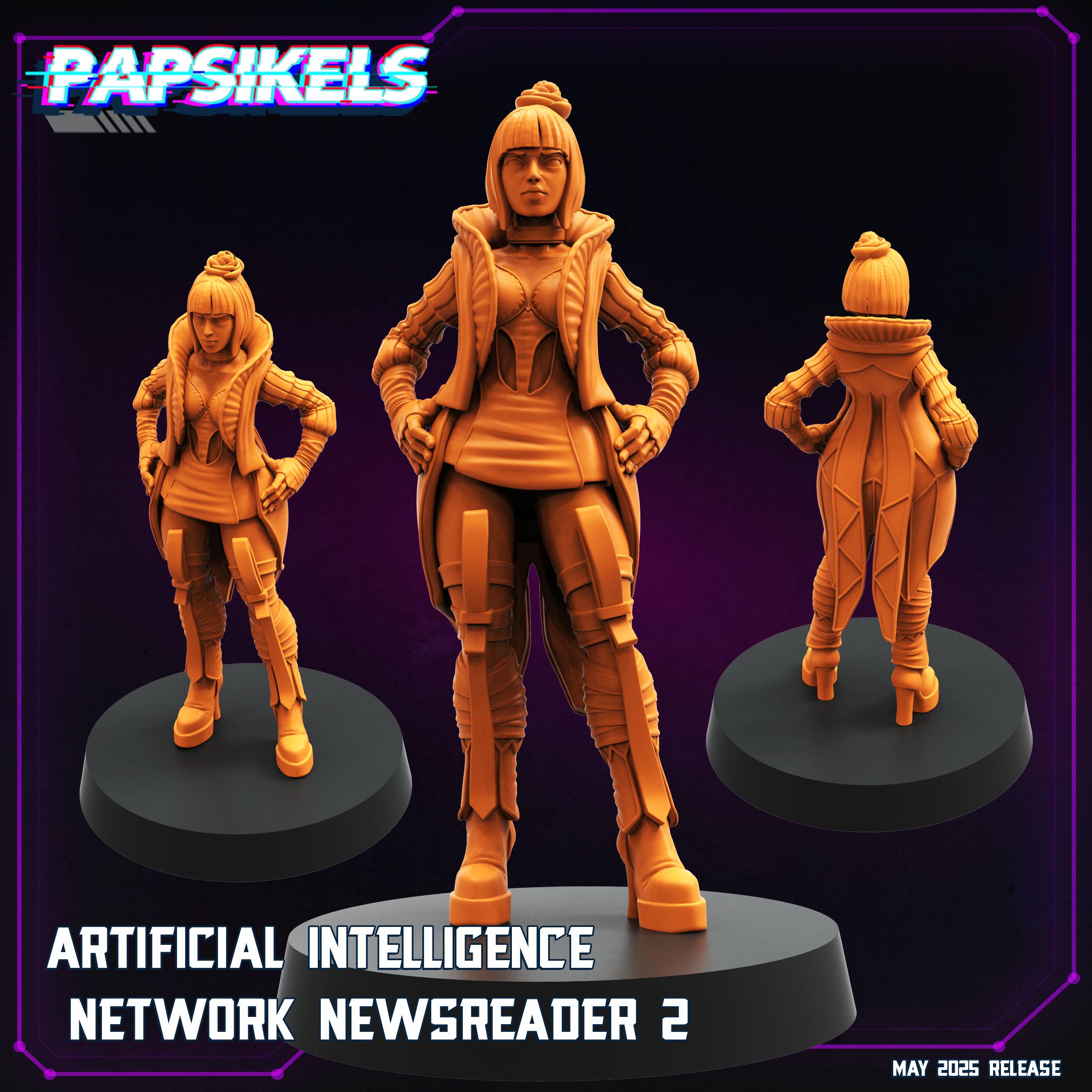 Artificial Intelligence Network Newsreaders | Miniature for RPG, 32mm Scale, Papsikels Anime-Inspired Model
