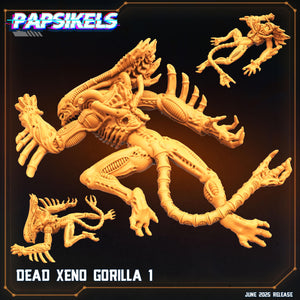 Aliens Vs Humans - Dark Space I Dead Xeno Gorillas - Set of 4 - Papsikels, 28mm / 32mm Mini for TTRPG Gaming, Alien RPG