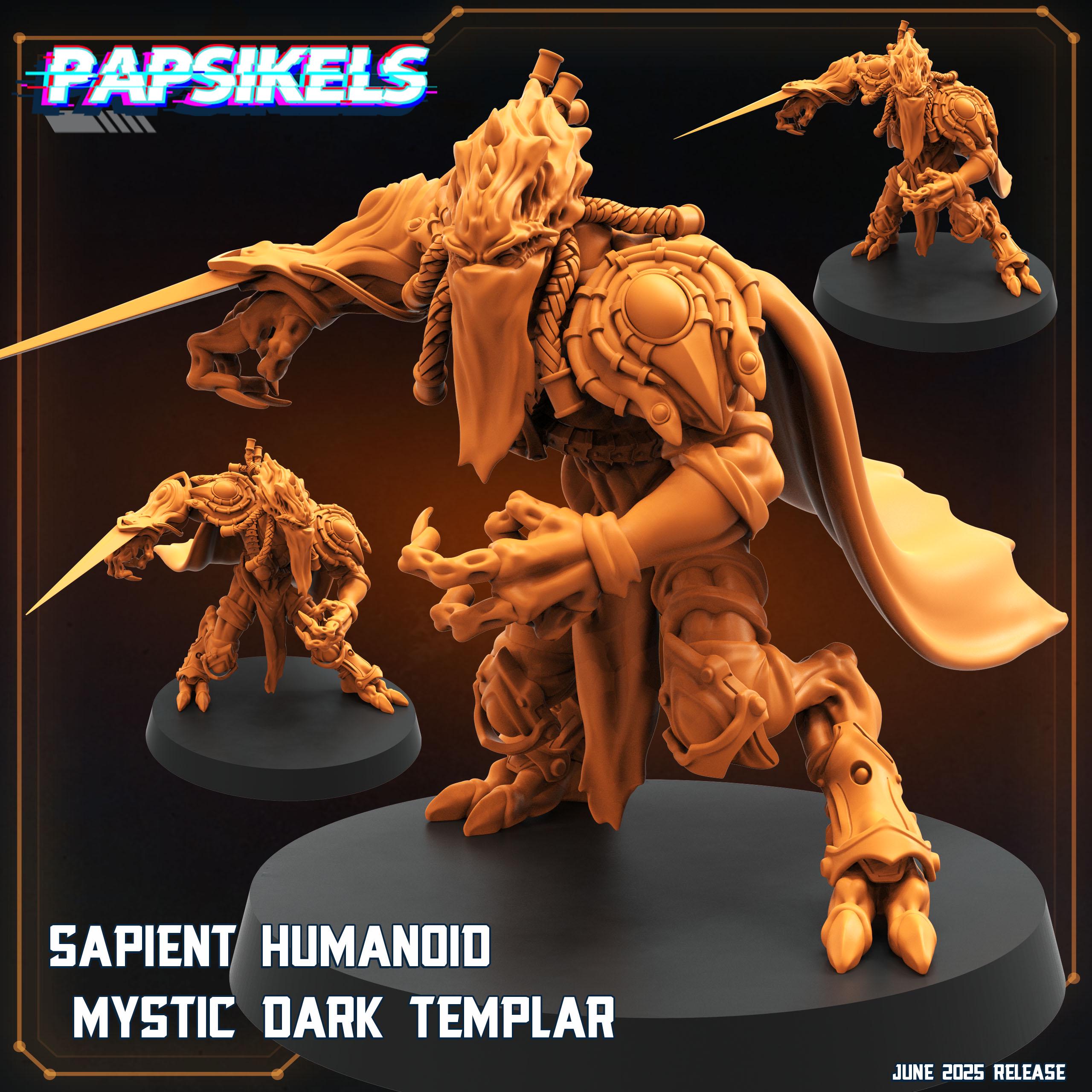 Sapient Humanoid Mystic Dark Templar Miniature: Sci-Fi Alien Assassin - Papsikels 28/32mm TTRPG