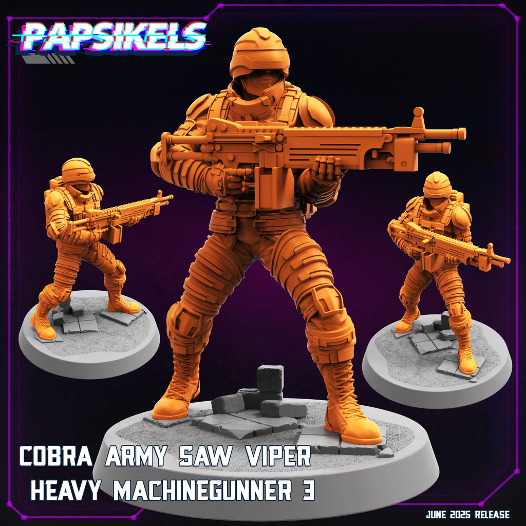 Cyberpunk Cobra Army Miniature: Saw Viper Heavy Machinegunner - 28mm/32mm RPG, TTRPG, Wargaming