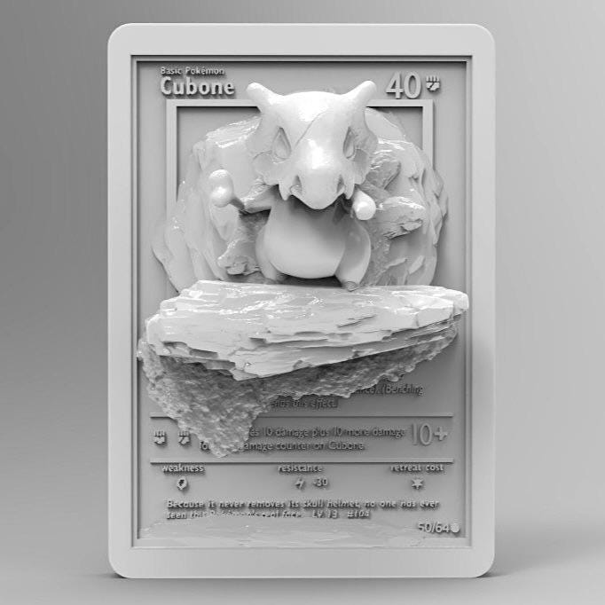 Cubone - 3D Printed Pokemon Card Wall Hanger | Fan Art | Pokemon TCG | Resin Model | ABC3D Models