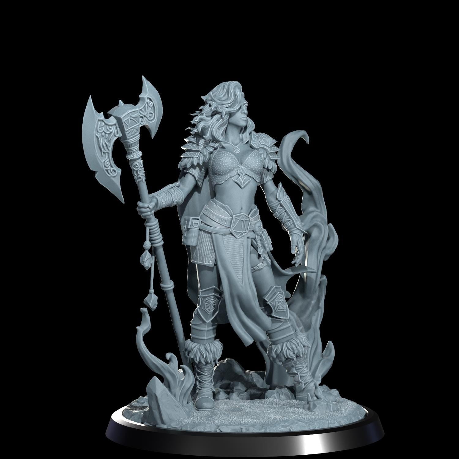Ignara Flameborn Fire Genasi Barbarian Miniature: Cosmondo RPG, D&D Resin Model
