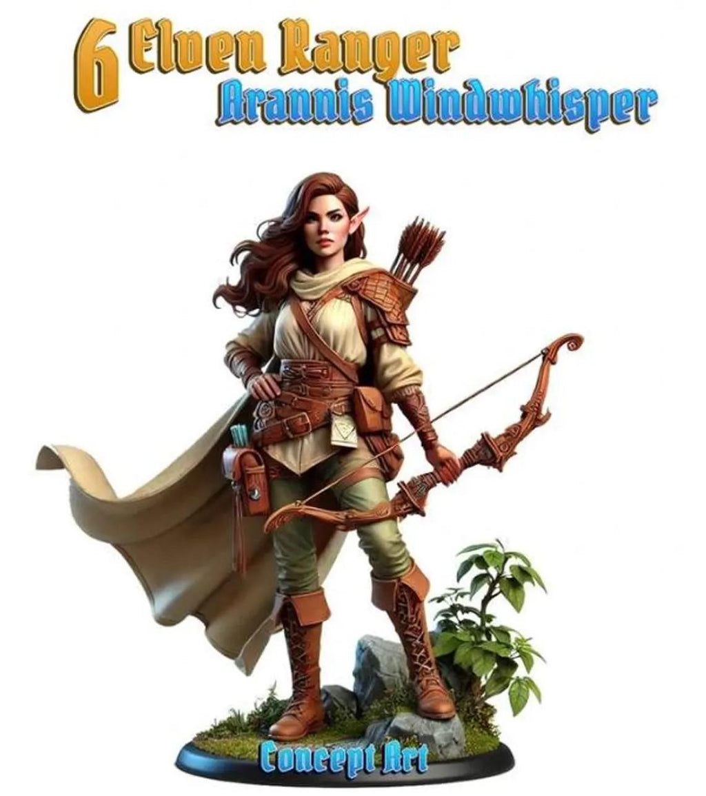 Arannis Windwhisper Elven Ranger Miniature: D&D, TTRPG, Cosmondo Resin (28mm, 32mm, 75mm)