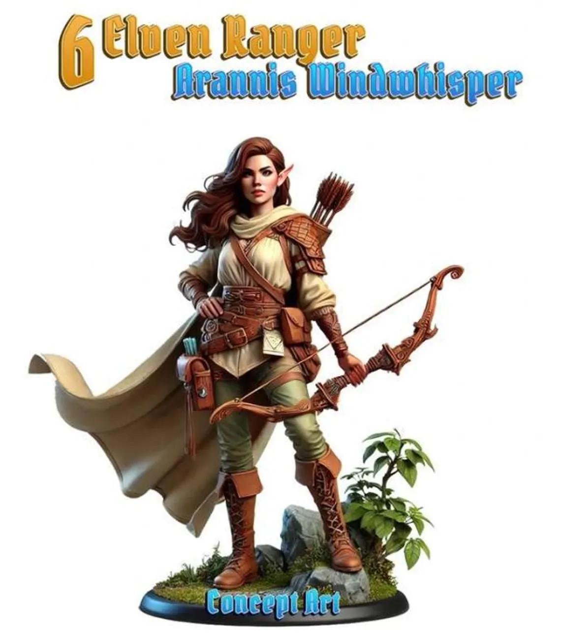 Arannis Windwhisper Elven Ranger Miniature: D&D, TTRPG, Cosmondo Resin (28mm, 32mm, 75mm)