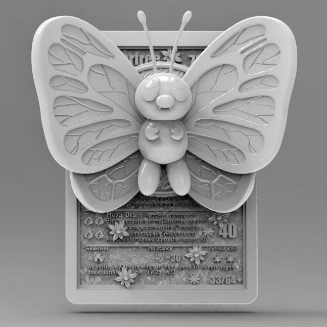Butterfree - 3D Printed Pokemon Card Wall Hanger | Fan Art | Pokemon TCG | Resin Model | ABC3D Models