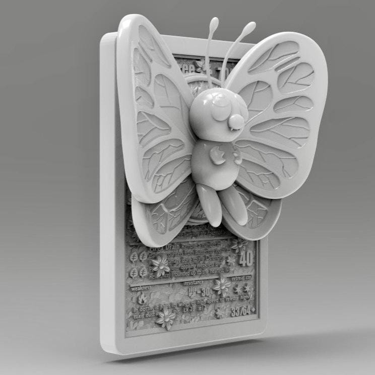 Butterfree - 3D Printed Pokemon Card Wall Hanger | Fan Art | Pokemon TCG | Resin Model | ABC3D Models